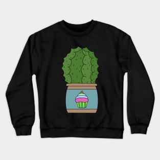 Cute Cactus Design #159: Echinocactus In Cute Cupcake Clay Pot Crewneck Sweatshirt